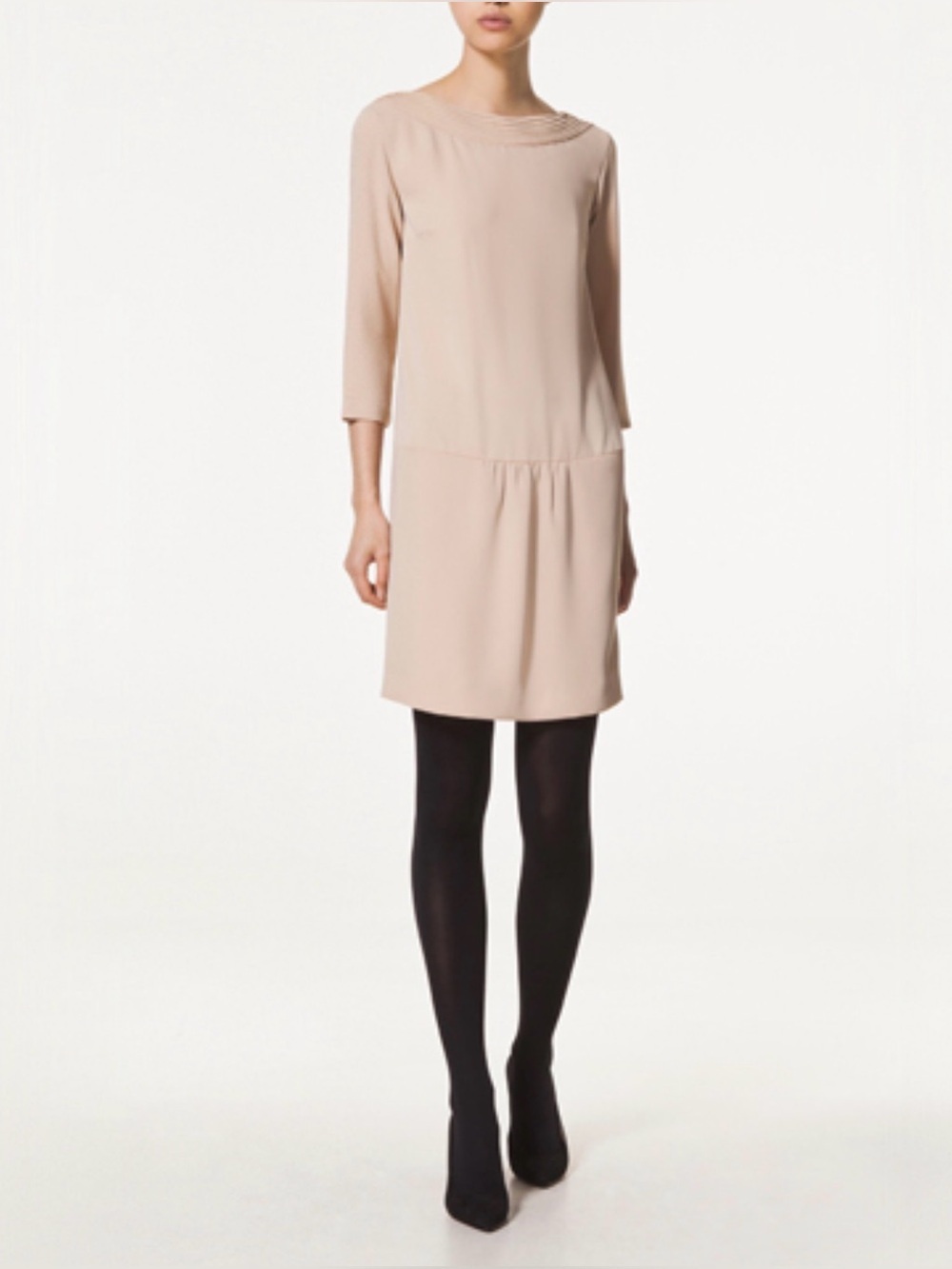 Mossimo Dutti Long-Sleeve Shift Dress drop waist mini dress Beige size 2